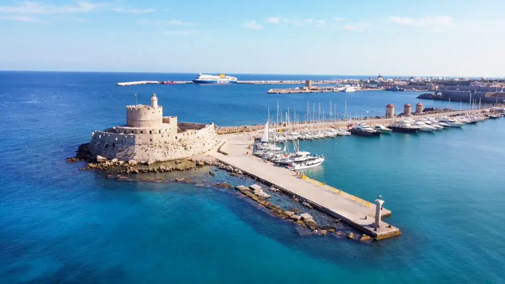 Mandraki port of Rhodes Greece