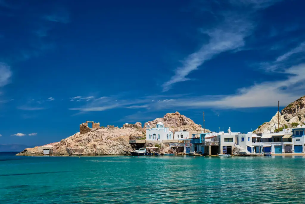 The beach of Firapotamos in Milos, Greece